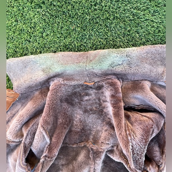 Shearling Lined Suede Leather Stroller Coat From Italy Western Whipstitching - Picture 7 of 7